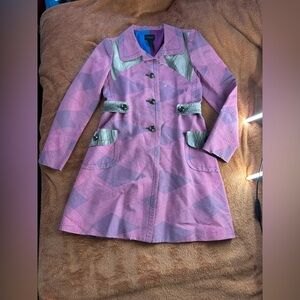 Custo Barcelona Y2K Purple Abstract Print Button Front Coat Jacket